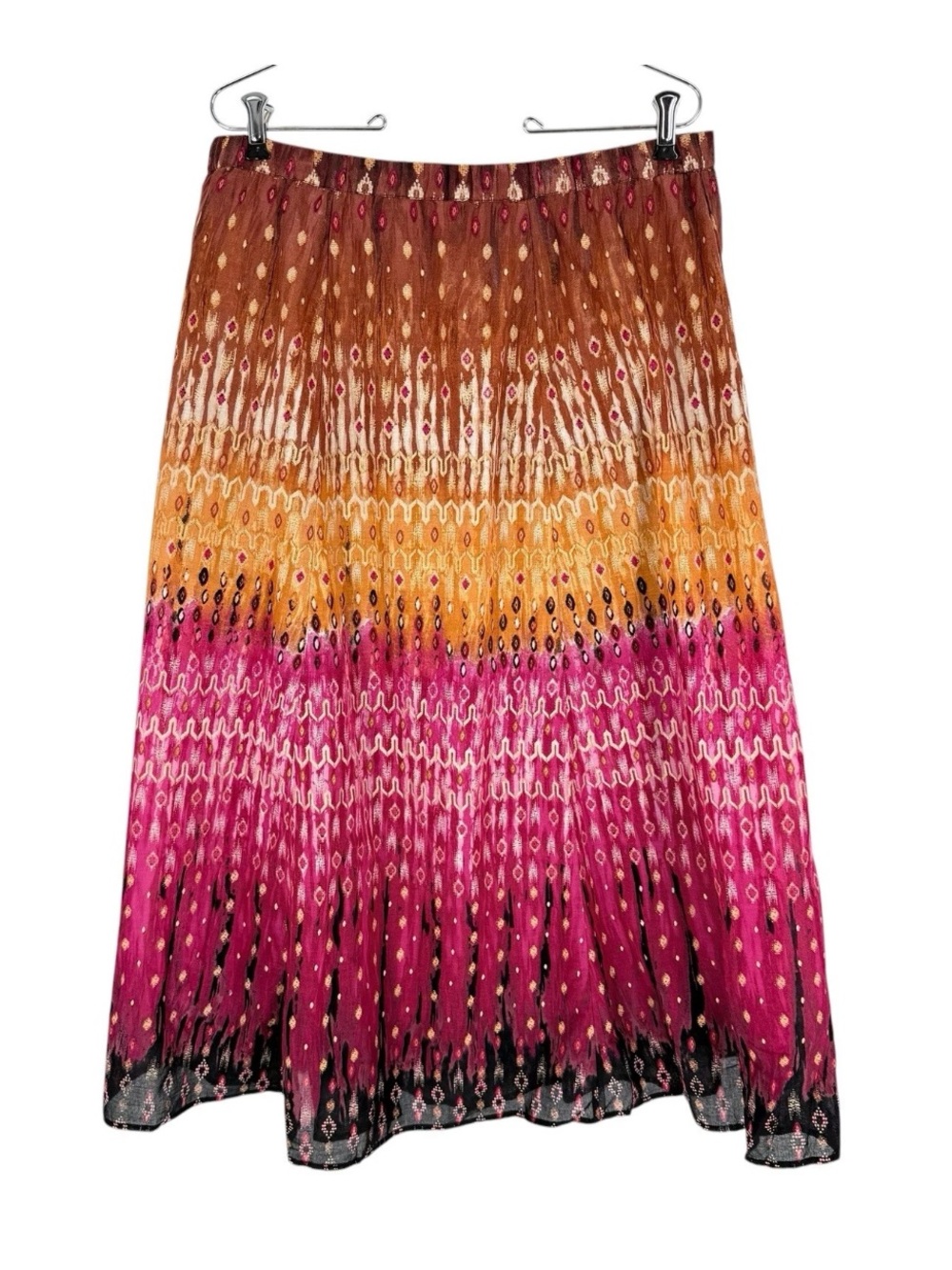 Chicos Cotton Maxi Skirt Size 1 Raspberry Copper Flowy Pull-On Womens Medium